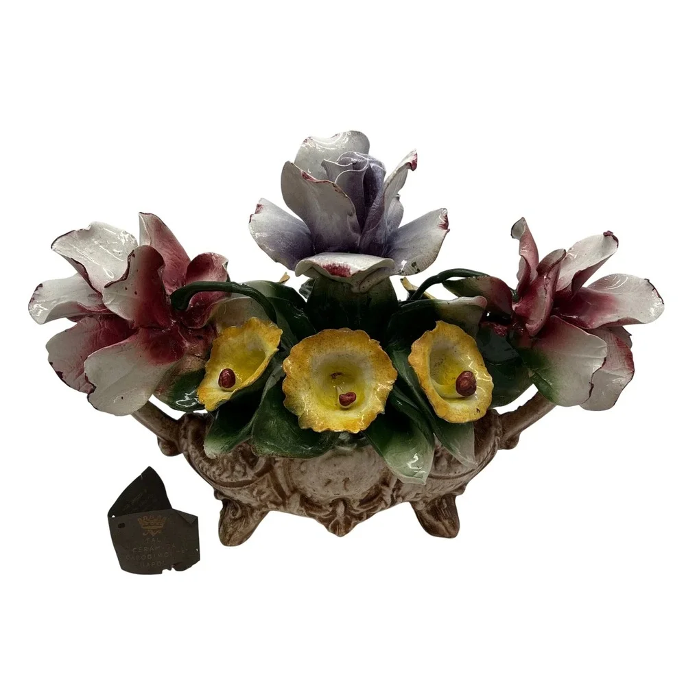 Capodimonte Italy Handcrafted Porcelain Floral Centerpiece Bowl Original Tag